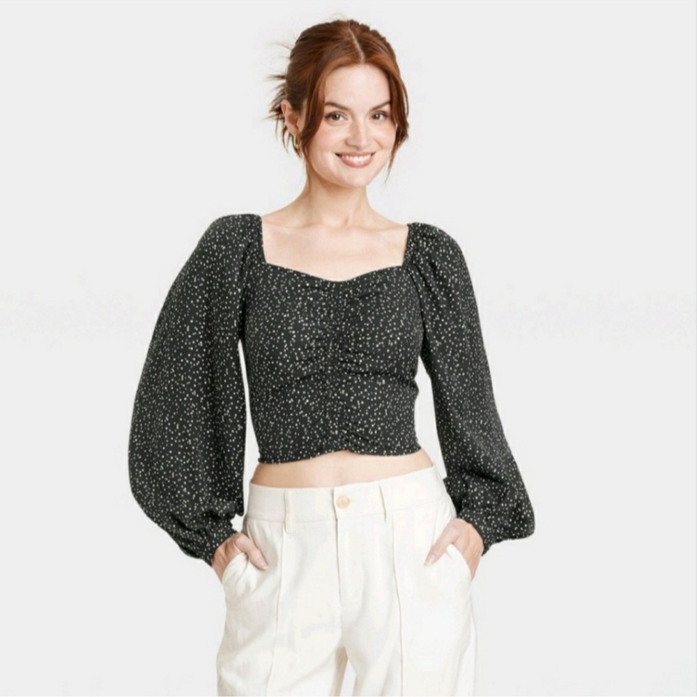 A New Day Balloon Sleeve Slim Fit Ruched Front Top/ Size: XS